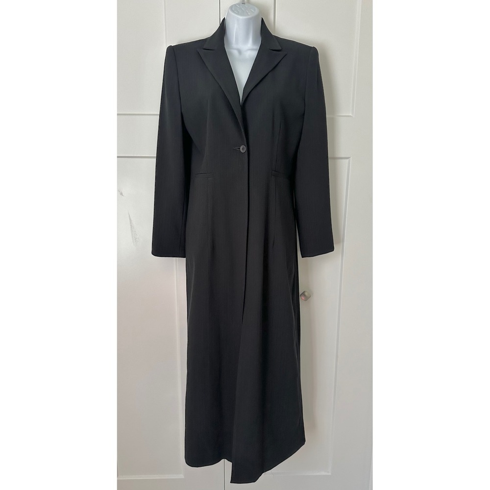 Lulu Alexander Vintage 90s Black Minimalist Duster Single Button Crepe Jacket